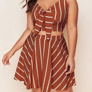 Rust knot front two piece crop & skirt